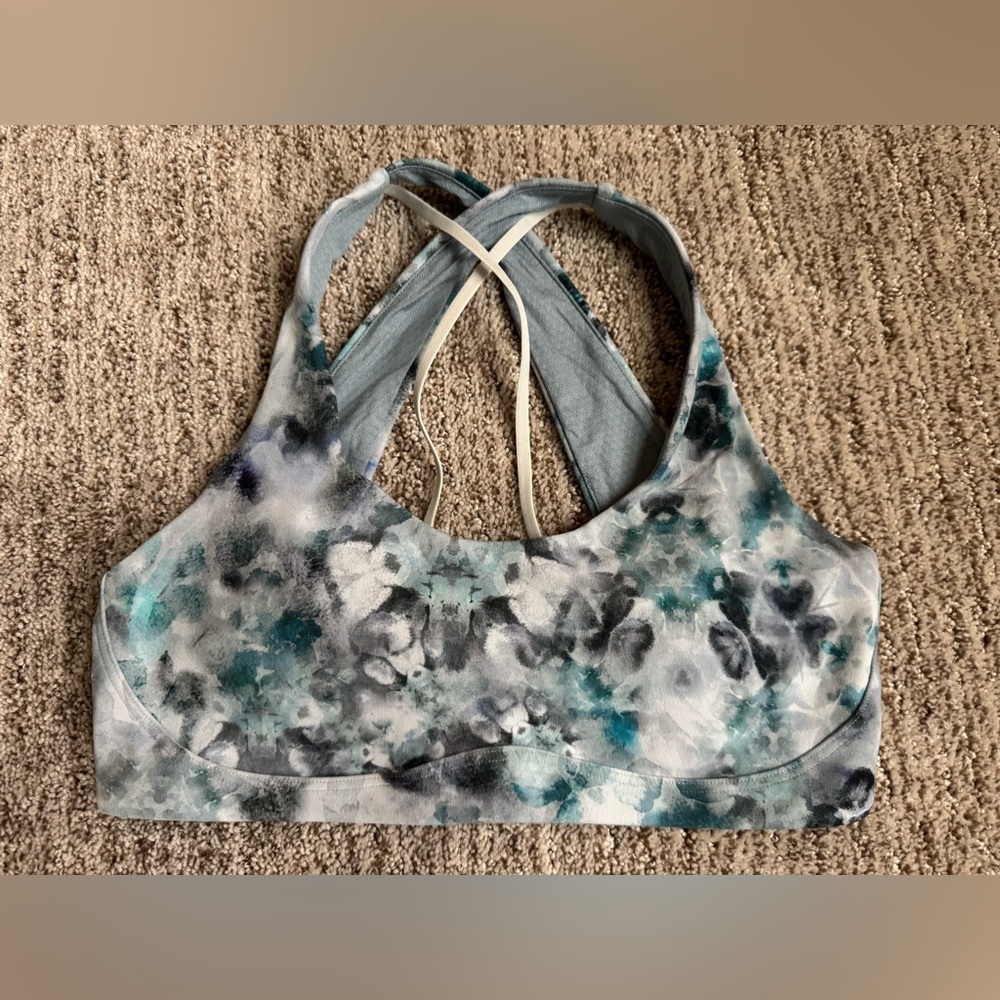 lululemon athletica Teal Blue Gray Floral Print Sports Bra